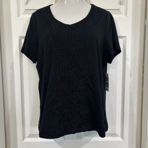 Karen Scott Women's 0X Black Cotton Knit Sweater V Neck Short Sleeve